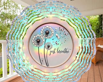 Just Breathe Wind Spinner, Dandelion Butterfly Outdoor Decor, Inspirational Garden Spinner Gift