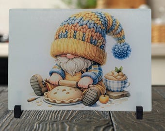 Baking Gnome Tempered Glass Cutting Board, Cottage Kitchen Decor