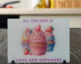 Cupcake Tempered Glass Cutting Board, Kitchen Decor, Gift for Bakers