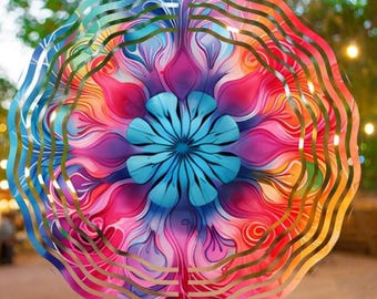 Rainbow Mandala Wind Spinner |8” Metal Garden Decor | Colorful Outdoor Yard Art | Gift for Gardeners