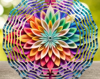 Colorful Mandala Wind Spinner, 8” Metal Garden Decor, Outdoor Yard Art, Unique Garden Gift