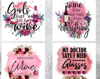 Funny Wine Coaster Set, Girls Night Ceramic Coasters, Home Bar Decor