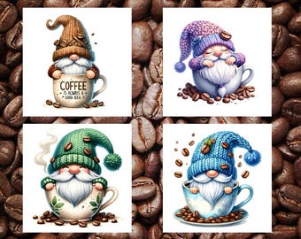 Coffee Gnome Ceramic Coaster Set, Farmhouse  Decor