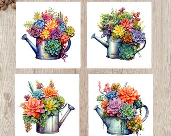Floral Watering Can Ceramic Coaster Set, Farmhouse Kitchen Decor
