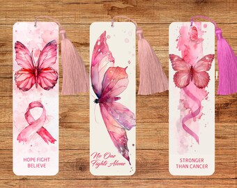 Breast Cancer Awareness Metal Bookmark Set, Pink Ribbon Butterfly, Inspirational Gift