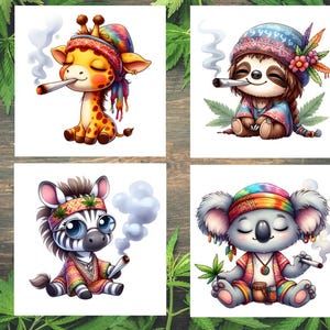 Boho Animal Coaster Set – 4&quot;x4&quot; Ceramic Coasters with Cork Back | Set of 4 Funny Chill Vibe Coasters - Stoner Gifts
