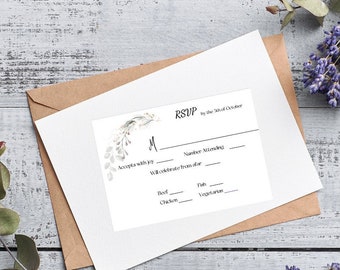 Elegant Gray Wedding RSVP Card Template, Printable Canva Design (Digital Download)