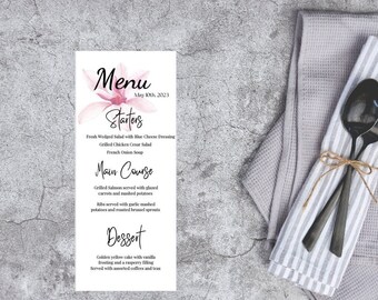 Pink Lily Wedding Menu Template, Printable Canva Menu (Digital)