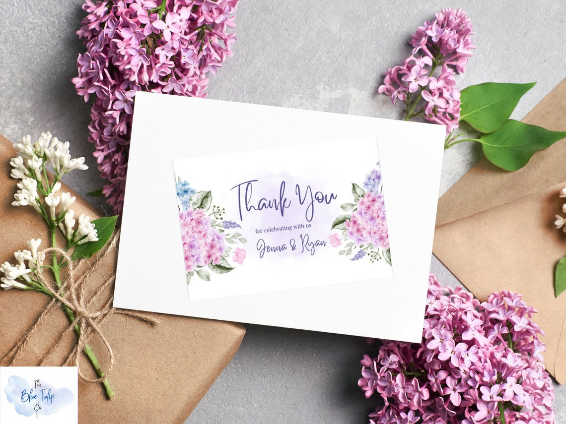 Hydrangea Thank You Card Template, Editable Digital Thank You Card ...