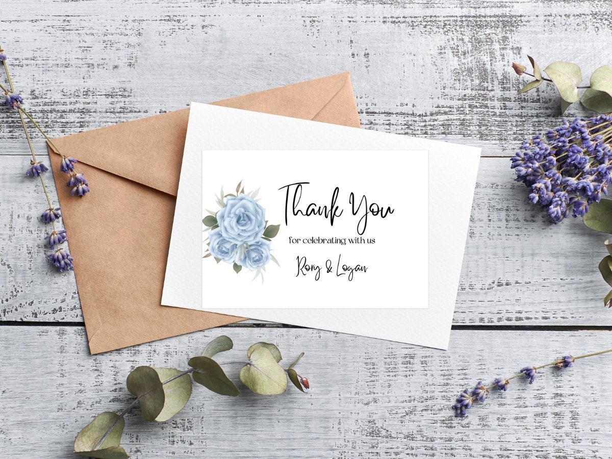 Blue Rose Thank You Template, Editable Digital Thank You Card ...