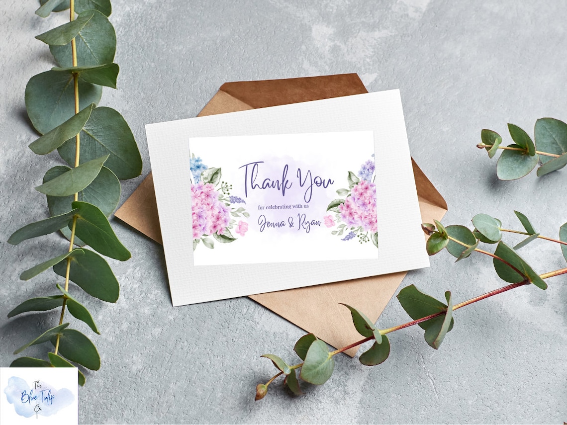 Hydrangea Thank You Card Template, Editable Digital Thank You Card ...