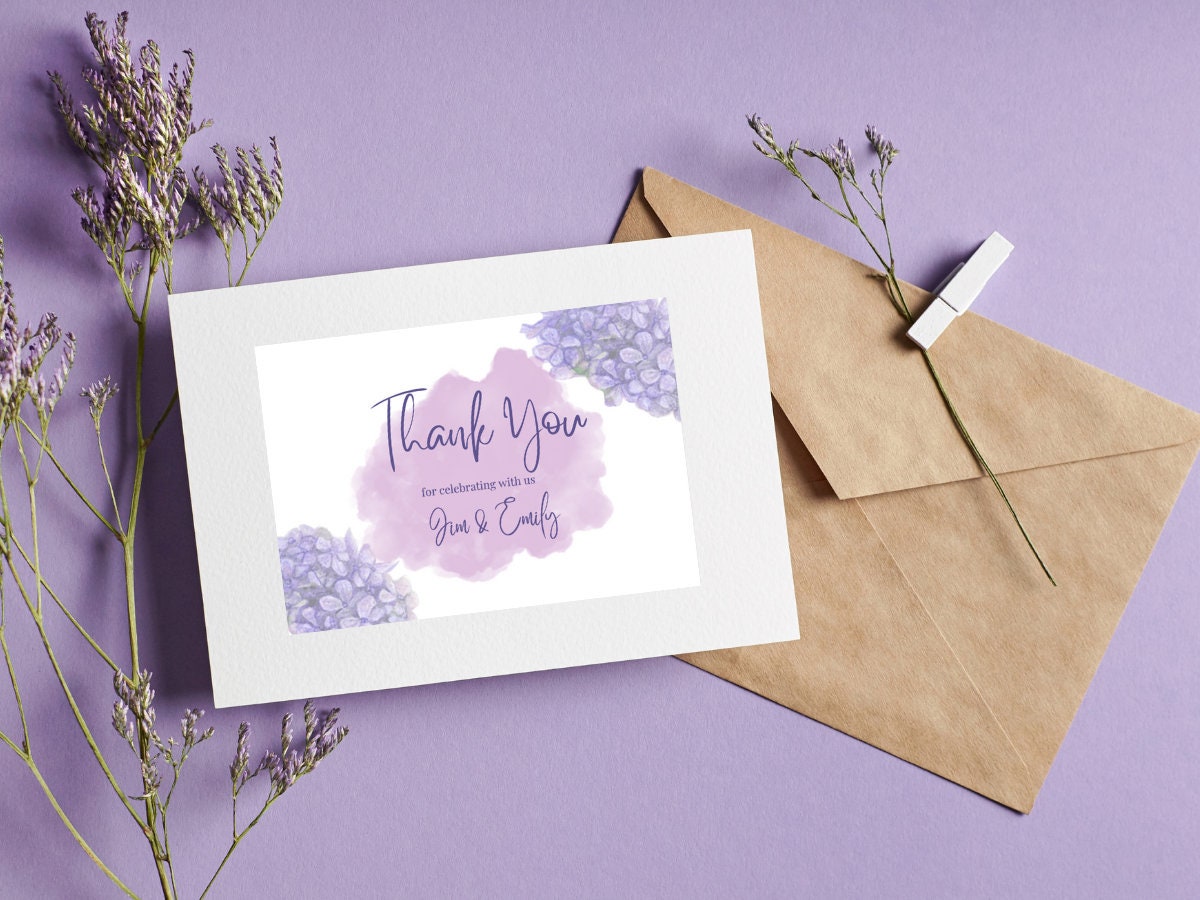 Purple Hydrangea Thank You Template, Editable Digital Thank You Card ...