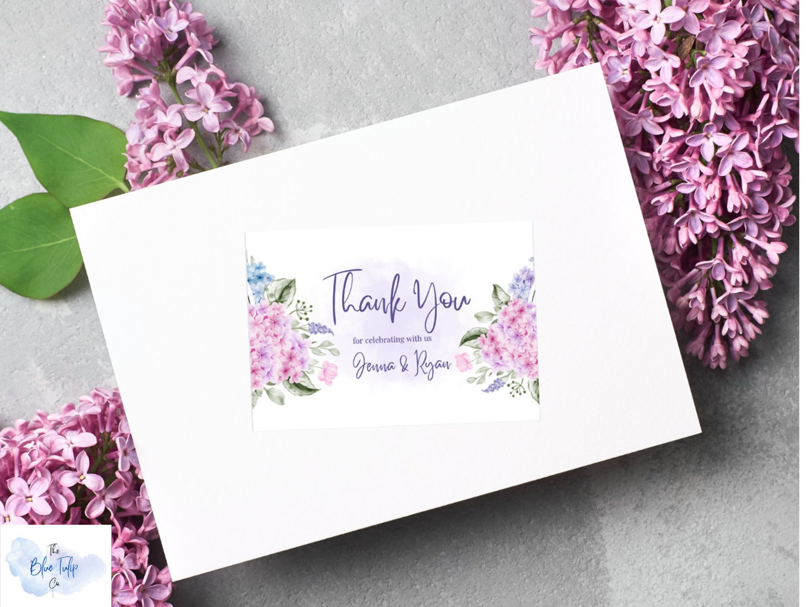Hydrangea Thank You Card Template, Editable Digital Thank You Card ...