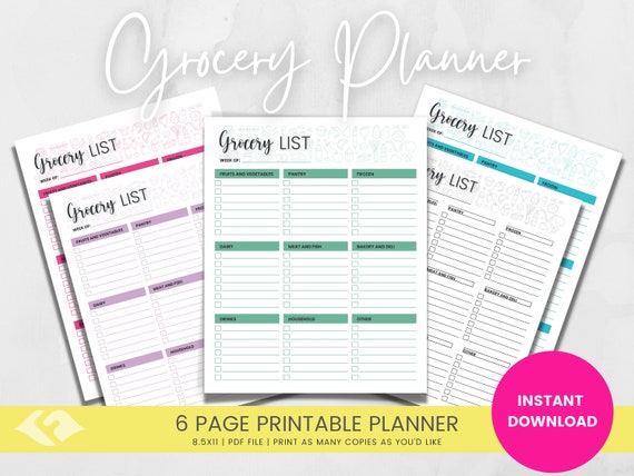 Grocery List Printable Grocery Planner Printable Grocery | Etsy
