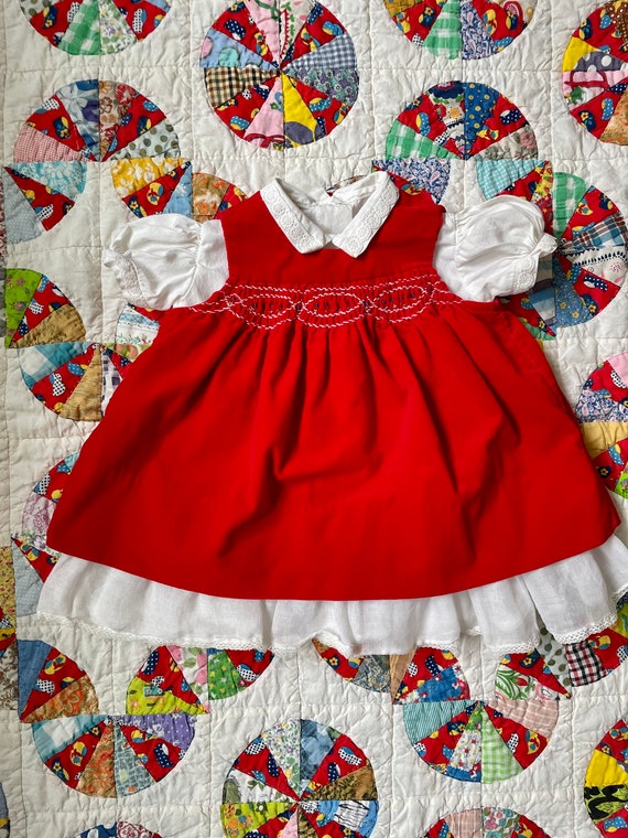 Vintage Girls Smocked Pinafore and Dress (24 mont… - image 1