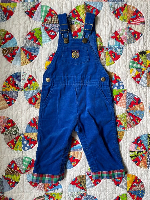 Vintage Oshkosh overalls in blue corduroy with pl… - image 1