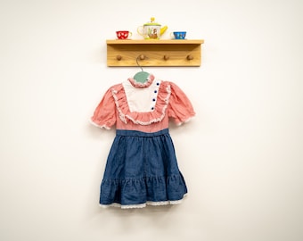 Vintage Bow Age jaren '60 of '70 Jurk met Denim en Gingham 4T