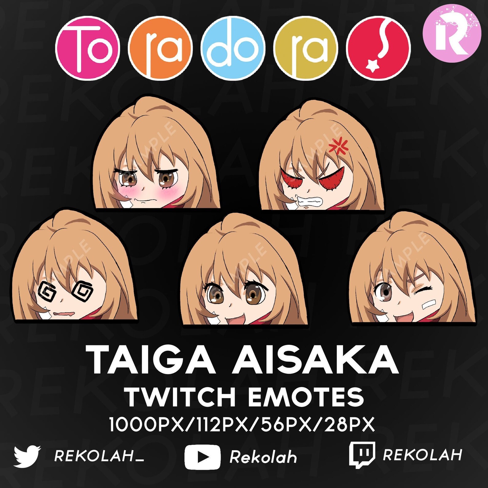Premade "toradora!" Taiga Aisaka Assorted Emote Pack - Twitch Sub/bit ...