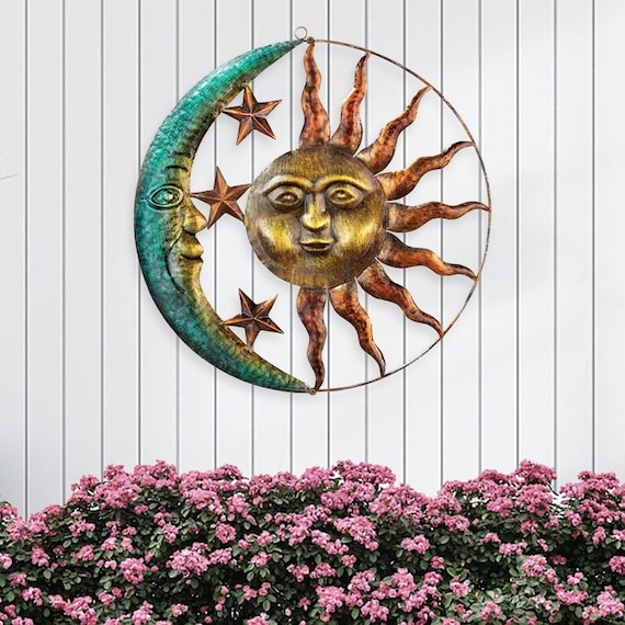 Sun and Moon and Stars Metal Wall Art Smiling Face Moon Metal Etsy India
