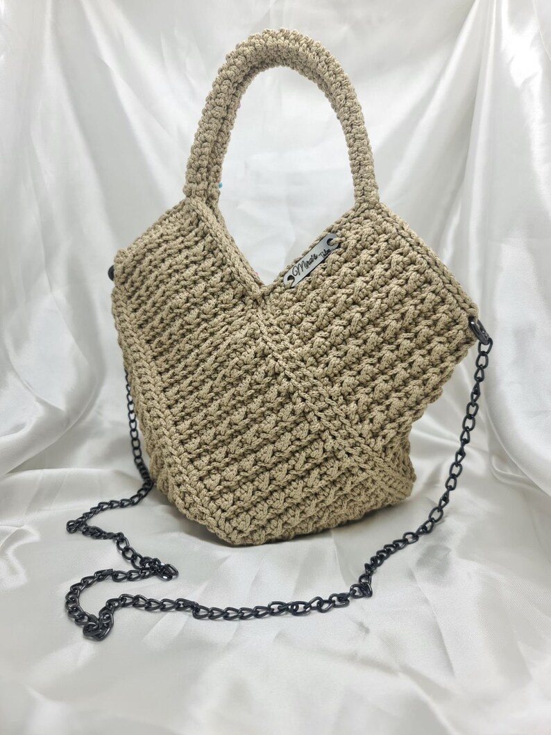 Handmade hand/shouldr bag. DIAMOND.Comfortable,spasius made of cotton yarn. zdjęcie 7