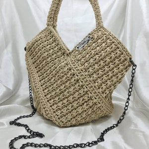 Handmade hand/shouldr bag. DIAMOND.Comfortable,spasius made of cotton yarn. zdjęcie 3