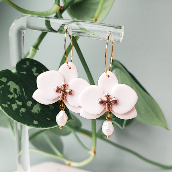 ORCHID EARRINGS | White flower earrings | Orchid jewelry | Orchid lover's gift | Delicate botanical earrings | Elegant nature jewelry