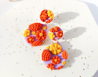 BRIGHT FLORAL EARRINGS | Floral Earrings l Statement Earrings l Polymer Clay Earrings l Flower Earrings l Elegant Earrings l Lilac Dangle