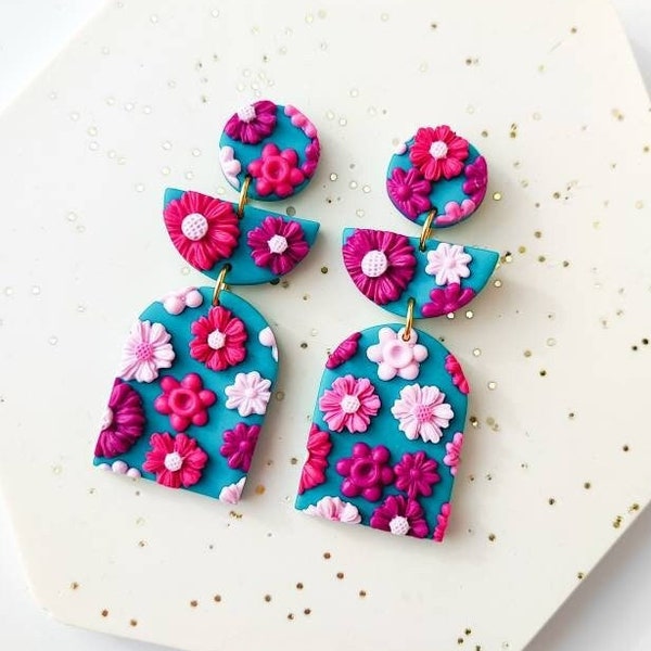 BRIGHT FLORAL DANGLE | Colorful Floral Dangle l Bold Statement Earrings l Floral Spring Earrings l Floral Summer Earrings l Nickel Free