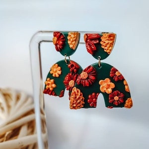 FALL CLAY EARRINGS | Floral Fall Clay Earrings | Fall Leaves Earrings | Autumn Earrings | Fall Earrings | Nickel Free Earrings | Fall Dangle