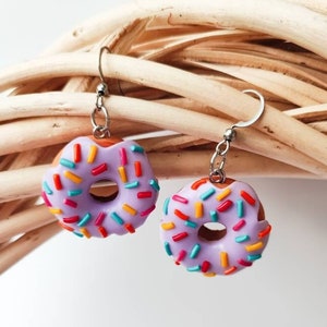 DOUGHNUT DANGLE EARRINGS | Polymer Clay Mini Food Earrings | Cute Food Earrings | Doughnuts Earrings | Pastry Earrings | Miniature Food