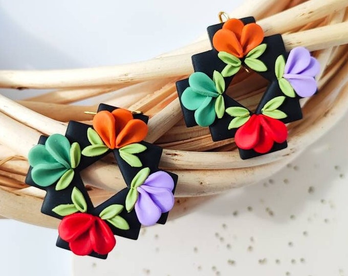 COLORFUL FLORAL DANGLE | Bright Floral Earrings | Statement Earrings | Bold Color Earrings | Floral Spring Earrings | Multicolor Earrings