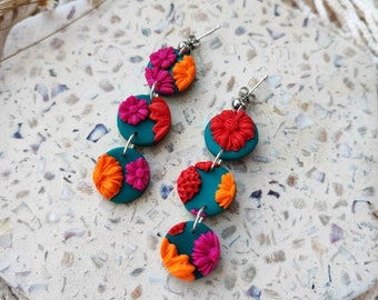 BRIGHT FLORAL DANGLE | Multicolor Floral Dangle l Bold Statement Earrings l Floral Earrings l Colorful Earrings l Nickel Free Earrings