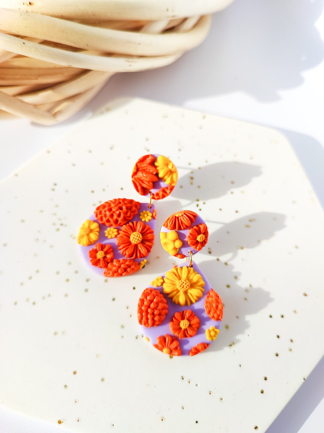 BRIGHT FLORAL EARRINGS Floral Earrings L Statement Earrings Etsy