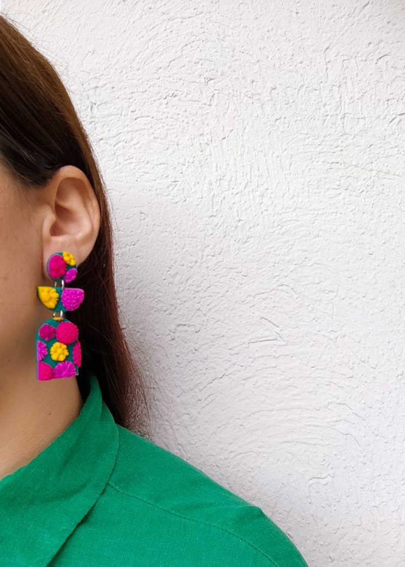 BOLD FLORAL DANGLE Multicolor Floral Dangle l Bold Statement Earrings l Bright Color Earrings l Colorful Earrings l Nickel Free Earrings image 5