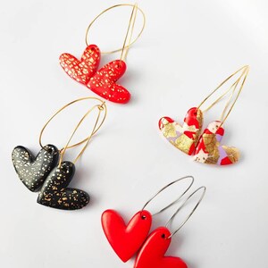 HEART HOOP EARRINGS Hearts Earrings Heart Hoops Valentine's Heart Earrings Red Heart Earrings Black Heart Earrings Clay Earrings image 5