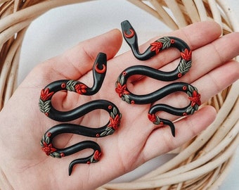 BLACK SNAKE EARRINGS | Floral Snake Earrings | Serpent Earrings | Witchy Earrings | Snake Stud Earrings