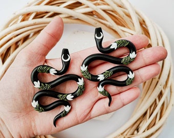 FLORAL SNAKE EARRINGS | Black Snake Earrings | Polymer Clay Snake Earrings | Boho Snake Earrings | Flower Snake Earrings | Nickel Free