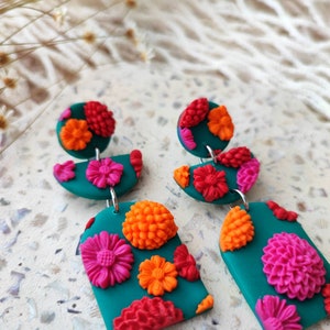 BRIGHT FLORAL DANGLE Multicolor Floral Dangle l Bold Statement Earrings l Floral Earrings l Colorful Earrings l Nickel Free Earrings image 3