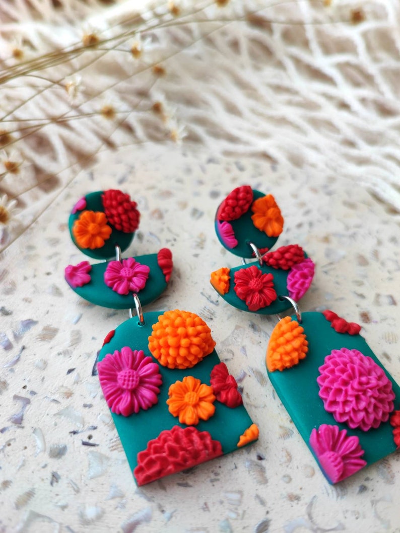 BRIGHT FLORAL DANGLE Multicolor Floral Dangle l Bold Statement Earrings l Floral Earrings l Colorful Earrings l Nickel Free Earrings image 3