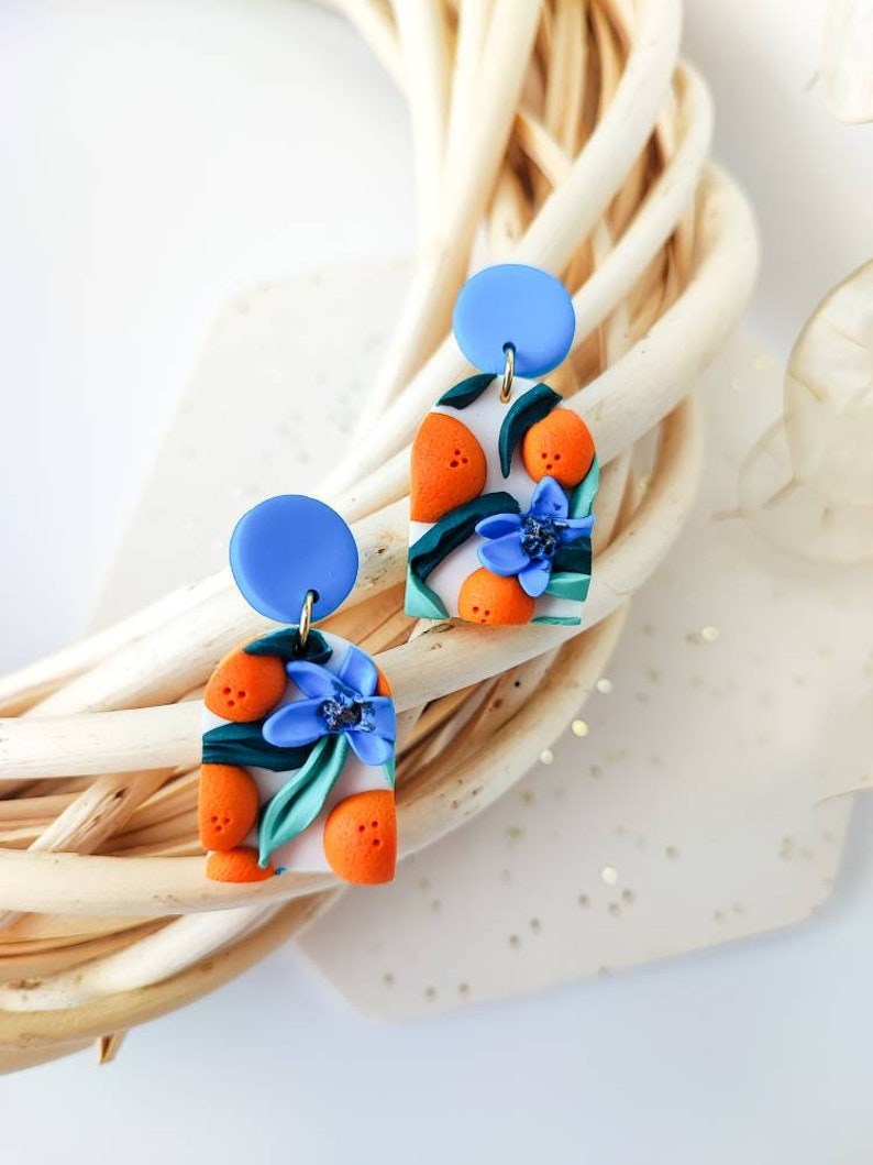 ORANGE FRUIT EARRINGS Orange Blossom Earrings Fruit Earrings Orange Slice Earrings Citrus Earrings Nickel Free Earrings image 2