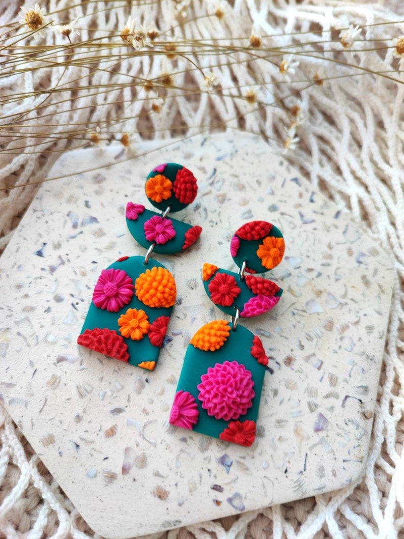 BRIGHT FLORAL DANGLE Multicolor Floral Dangle l Bold Statement Earrings l Floral Earrings l Colorful Earrings l Nickel Free Earrings image 1