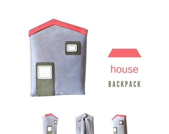 Gray House Backpack Purse, Home Toddler Satchel, Small Backpack Women, Kids Bag, Girl Knapsack, Mini Kindergarten Rucksack