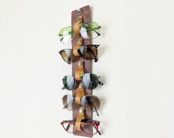 Sunglasses Holder Wall, Leather Glasses Organizer, Brown Eye Glasses Storage Display, Minimal Eyeglass Stand, Glasses Hanger, Sunglass Shelf