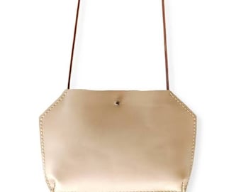 Minimalist Beige Small Handbag, Thin Clutch, Shoulder Bag, Crossbody Purse, Everyday Women Bag, Evening Bag, Handmade Genuine Leather, Gift