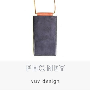 Borsa per cellulare con collo in pelle, borsa minimal per iPhone, borsa a tracolla blu scuro, borsa a tracolla per smartphone, borsa a tracolla sottile con porta carte