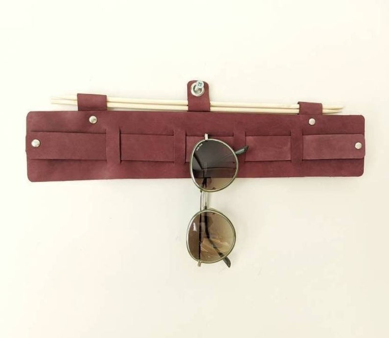 Sunglasses Holder Wall, Leather Glasses Organizer, Brown Eye Glasses