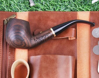 Personalized pipe-Solid wood tobacco pipe-Custom pipe memorial-Gift for men-Engraved wooden pipe with bag-Anniversary Gift