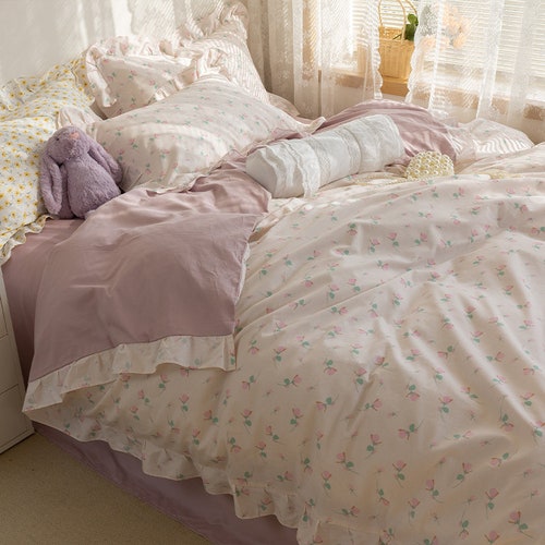 Pastel Purple and White Floral Duvet Cover Soft Tones Flower Etsy