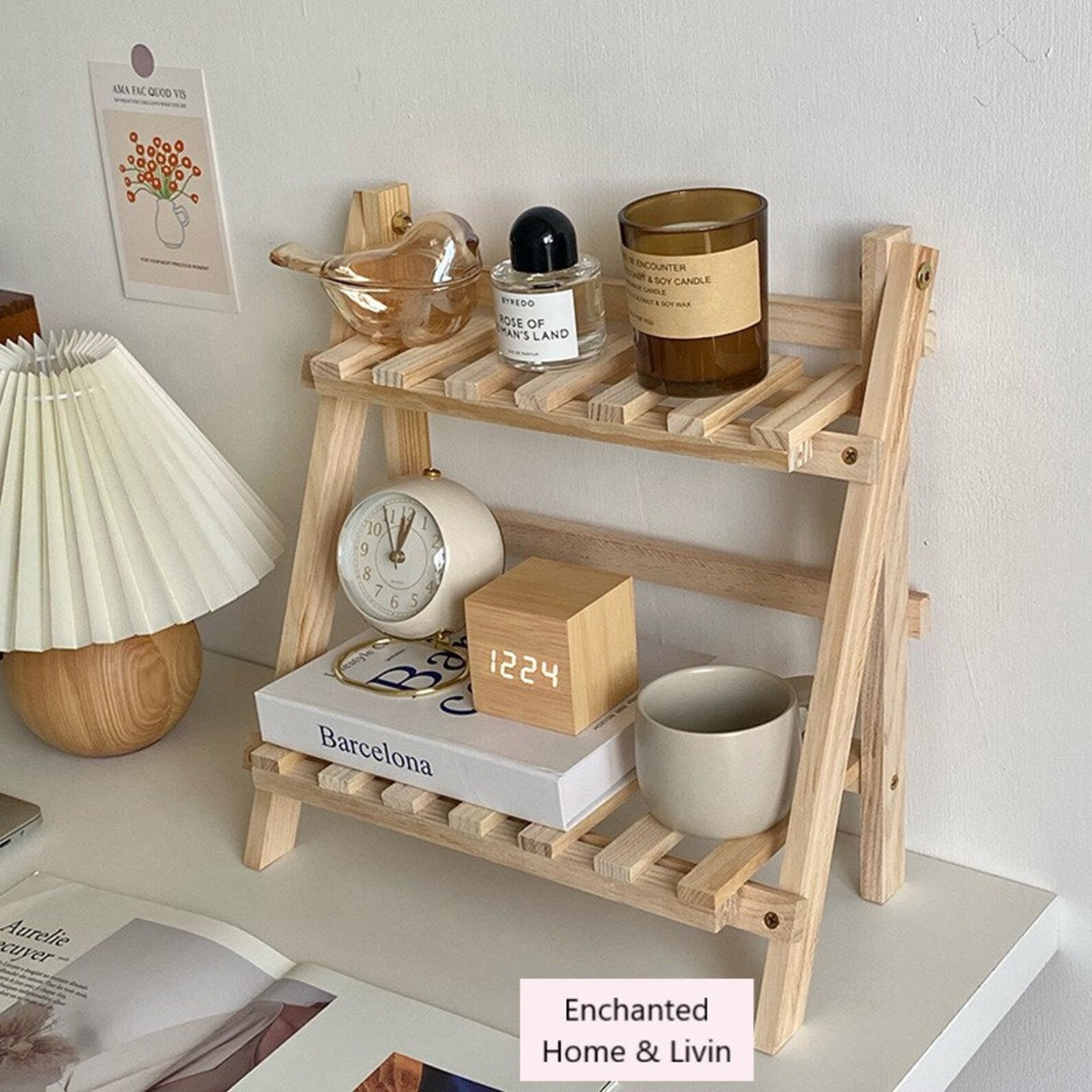 Wooden Table Rack Two Tier Desk Shelf Wood Bookrack Etsy