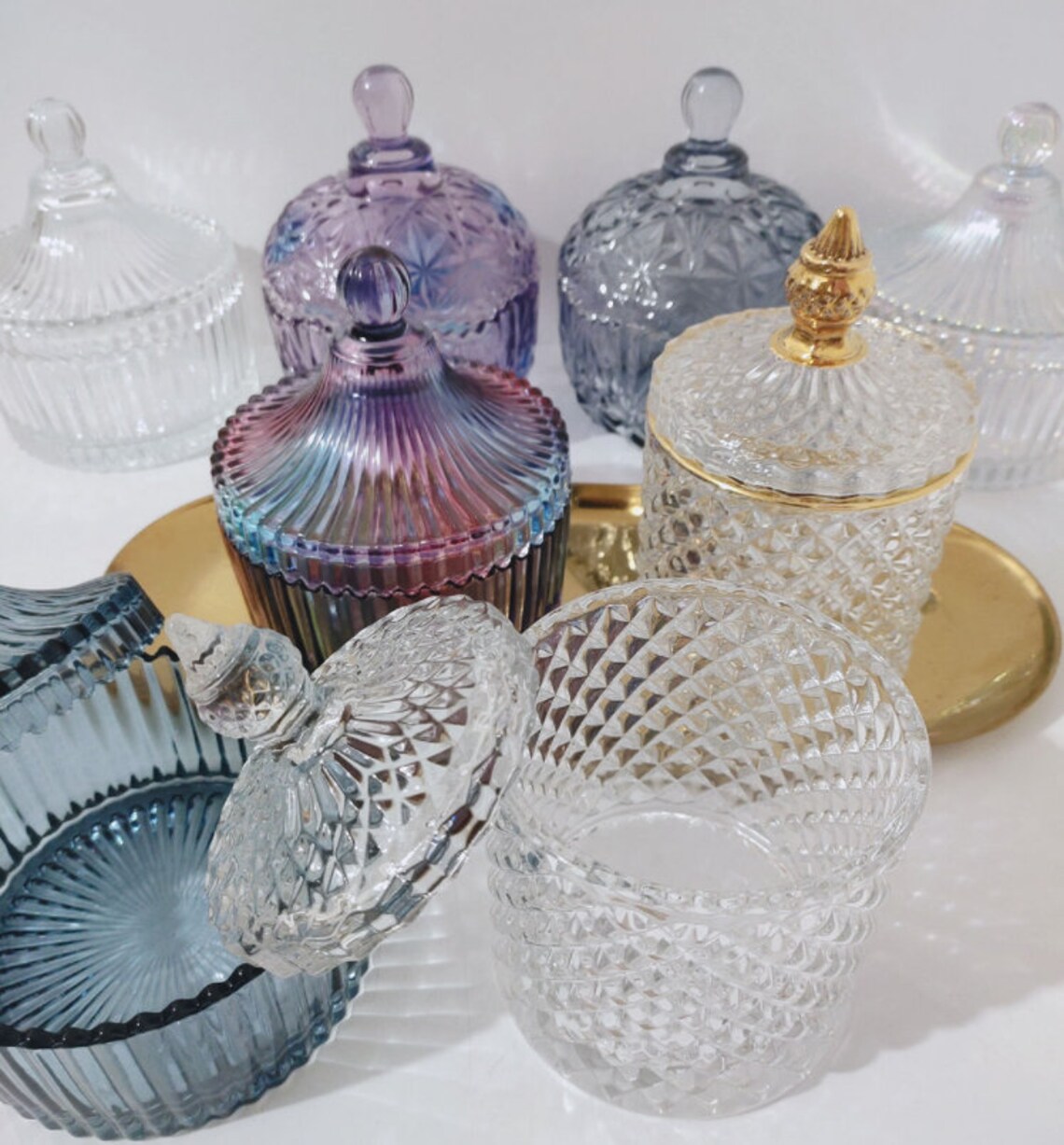 Pressed Glass Ear Bud Holder Cotton Bud Cup With Cover Lid Etsy